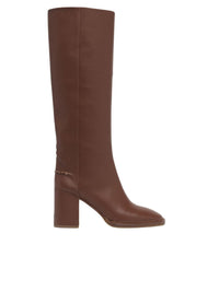 OK PORTE_Bottes Edith à talons 80 en cuir - Brunet Brown