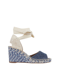 NO PORTE_Sandales espadrilles compensées Piia 80 en cuir - Denim