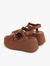 OK PORTE_Sandales compensées Nama 80 en cuir - Ginger Brown