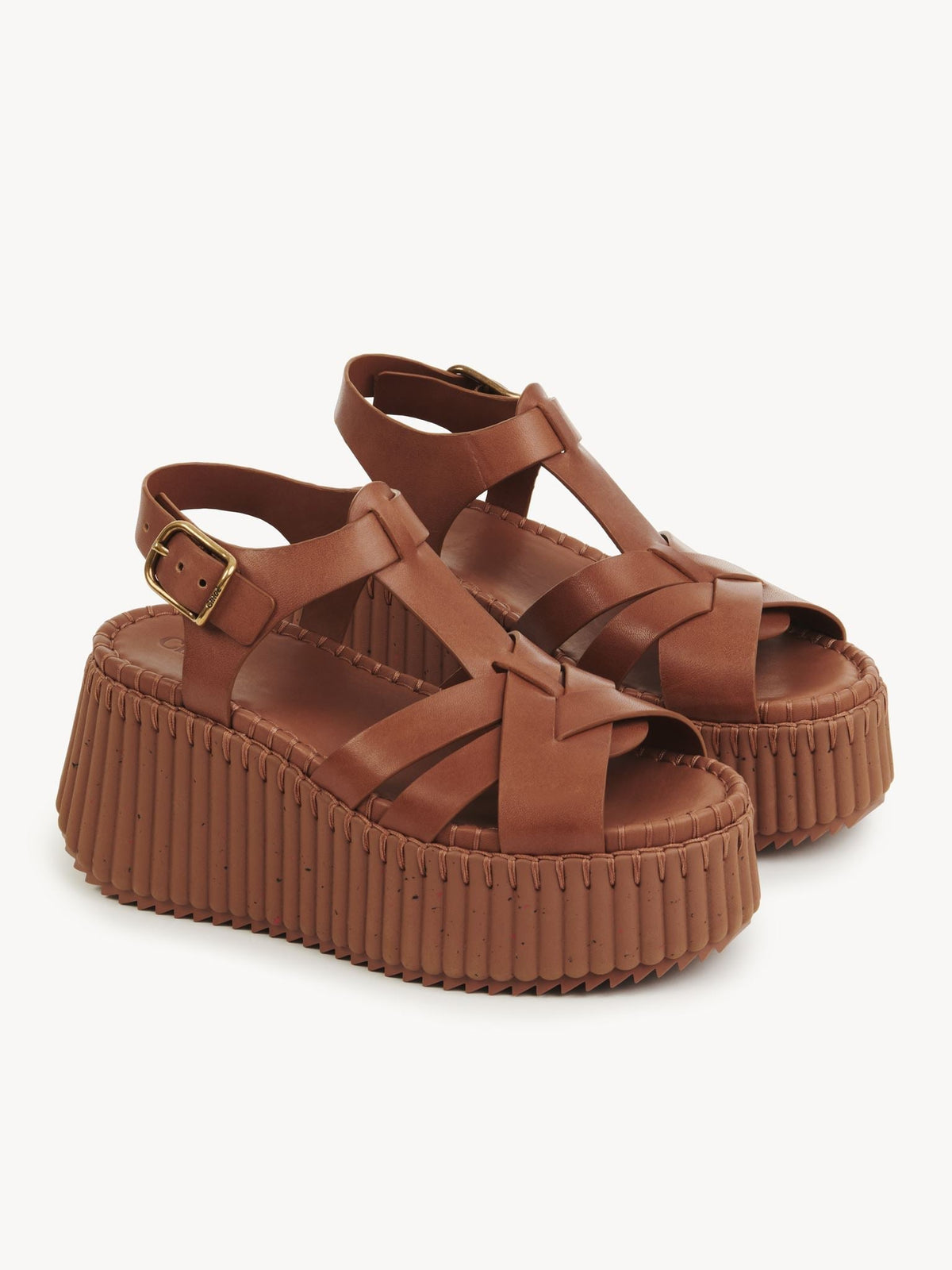 OK PORTE_Sandales compensées Nama 80 en cuir - Ginger Brown