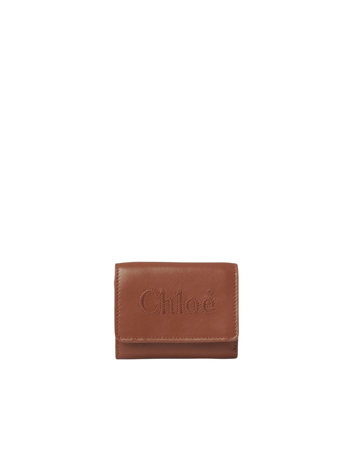 NO PORTE_Mini portefeuille à trois volets Chloé Sense en cuir - Caramel