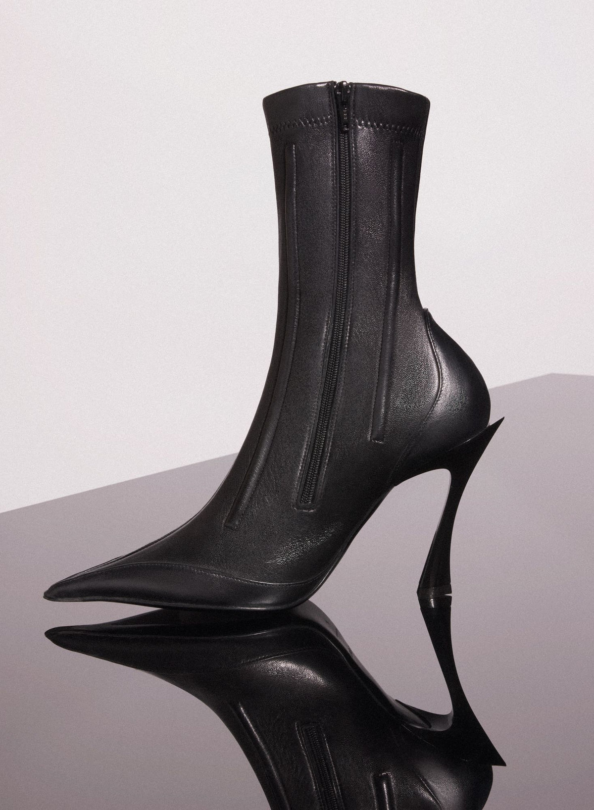 BLACK BONED LEATHER FANG 95 ANKLE BOOTS