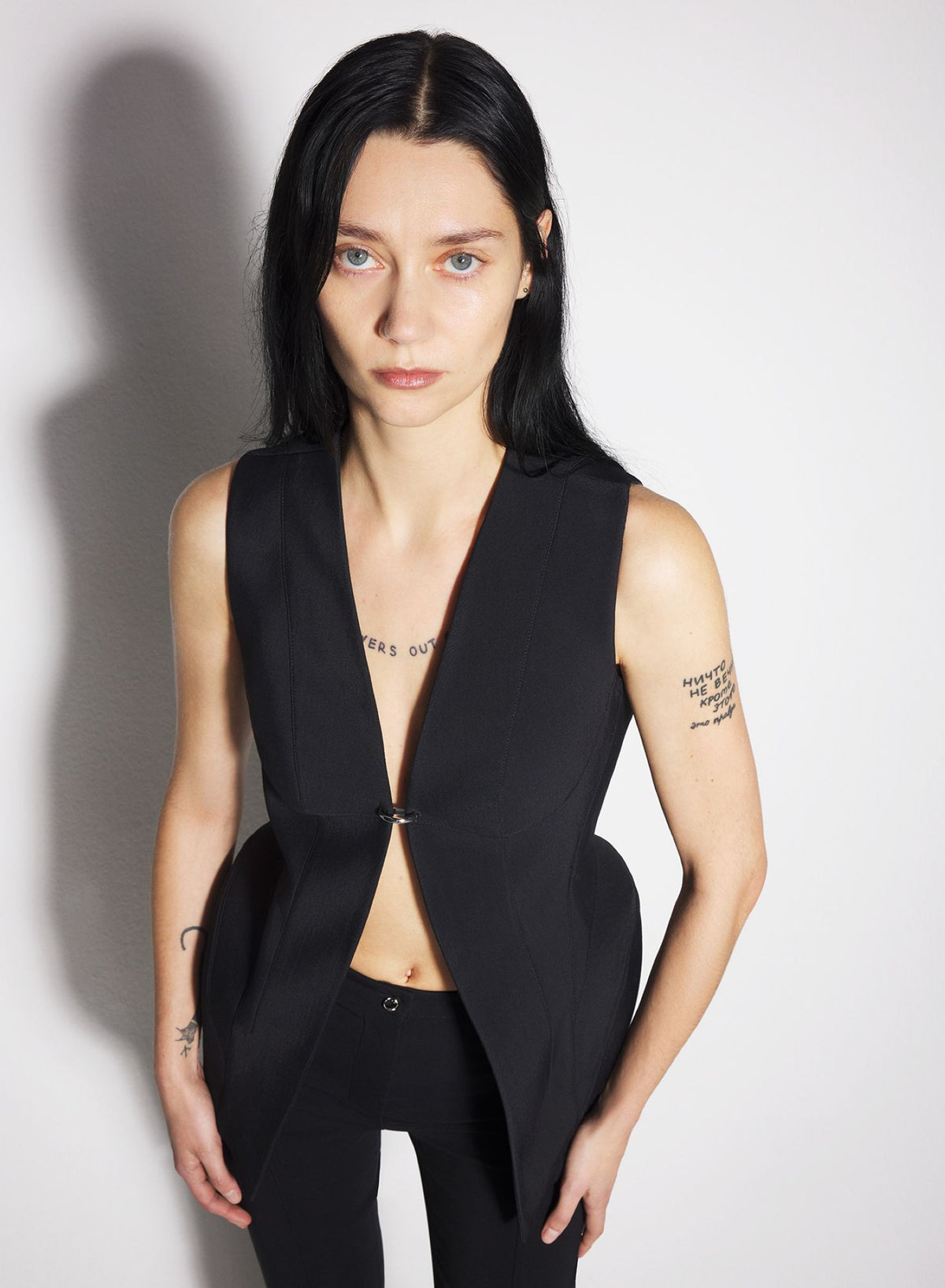 WHITE CORSETED PIERCED VEST