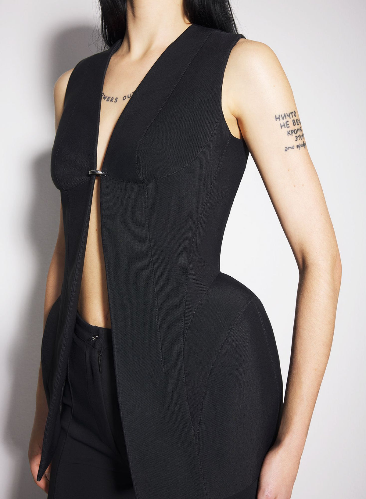 WHITE CORSETED PIERCED VEST