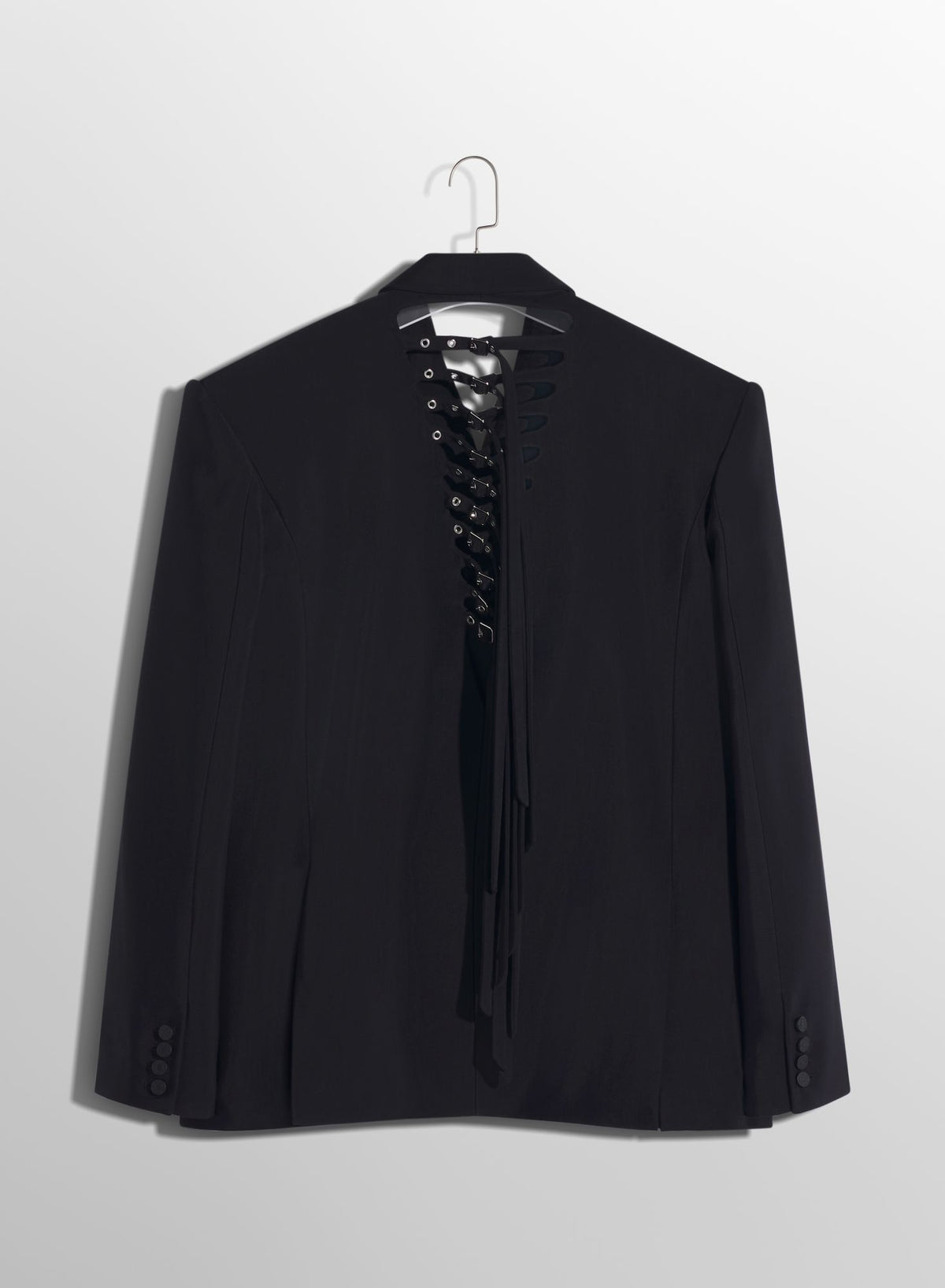 BLACK BUCKLED OVERSIZED JACKET