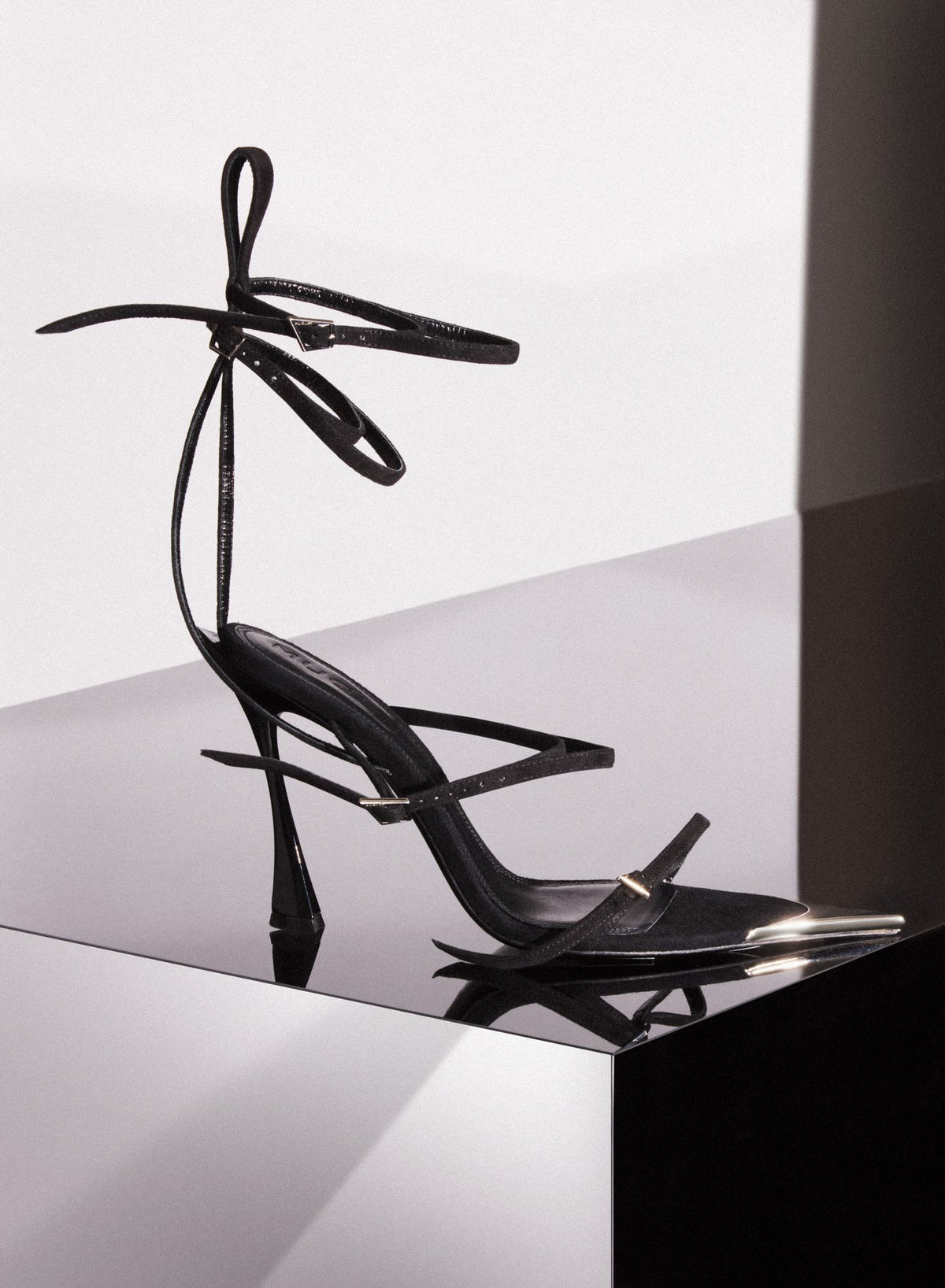 STRAPPY BLACK SUEDE FANG 95 SANDALS