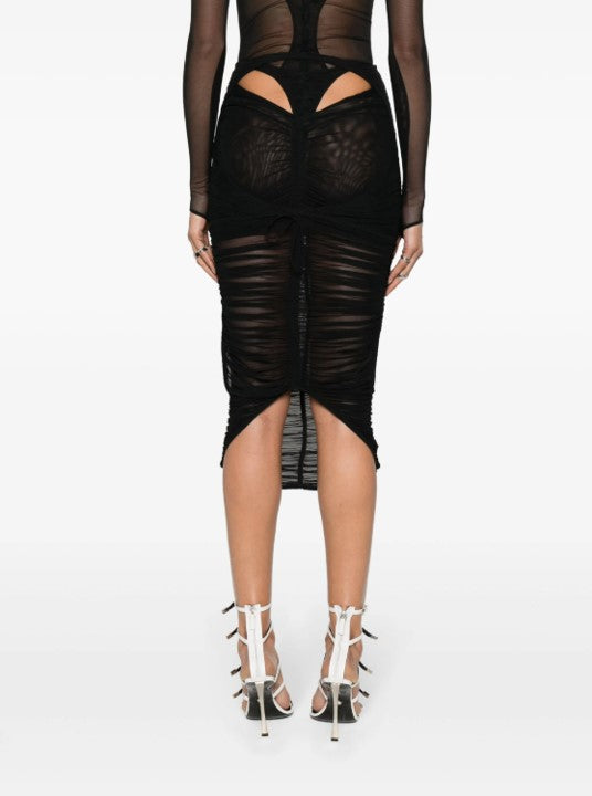 MAGENTA RUCHED MESH SKIRT