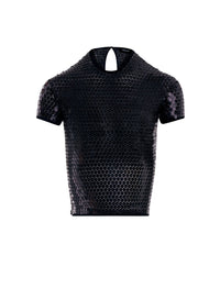 BLACK SHINY SEQUIN CROP TOP