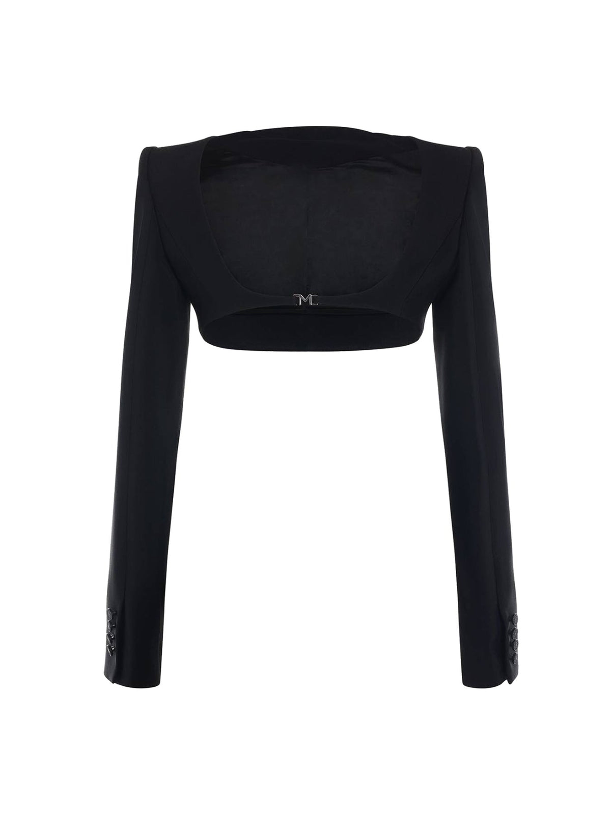 BLACK BACKLESS CROPPED JACKET