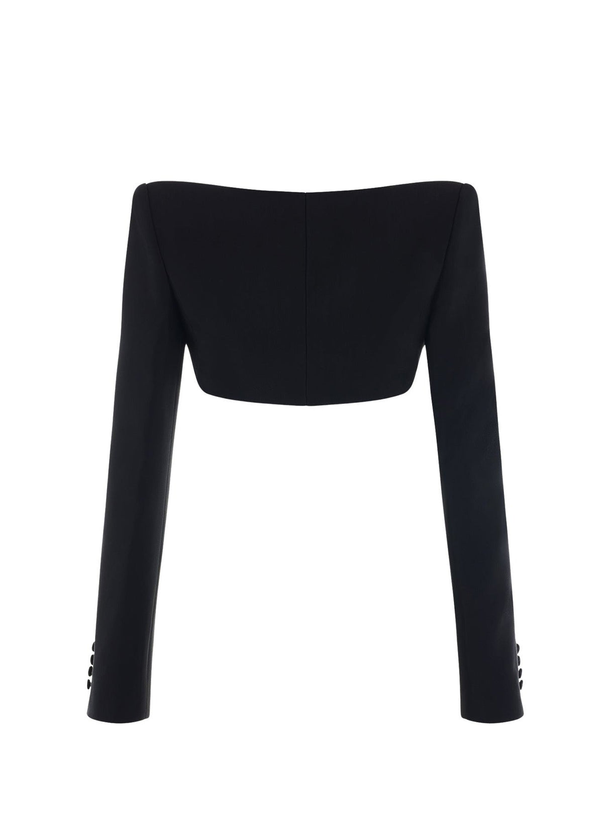 BLACK BACKLESS CROPPED JACKET