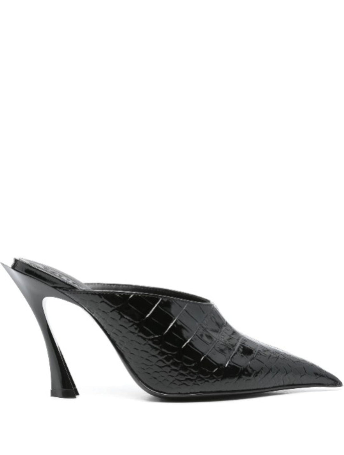 BLACK EMBOSSED CROCODILE FANG 95 MULES