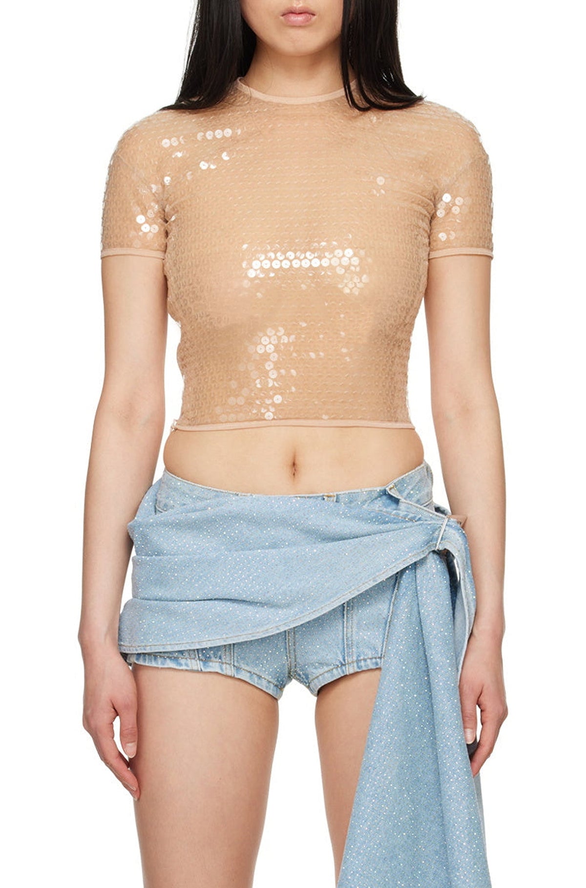 BLACK SHINY SEQUIN CROP TOP