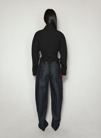BLACK LACED CORSET WOOL JACKET