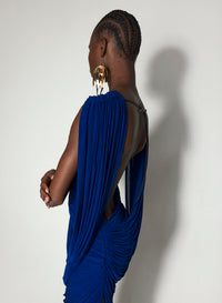 BLACK DRAPED BACKLESS GOWN