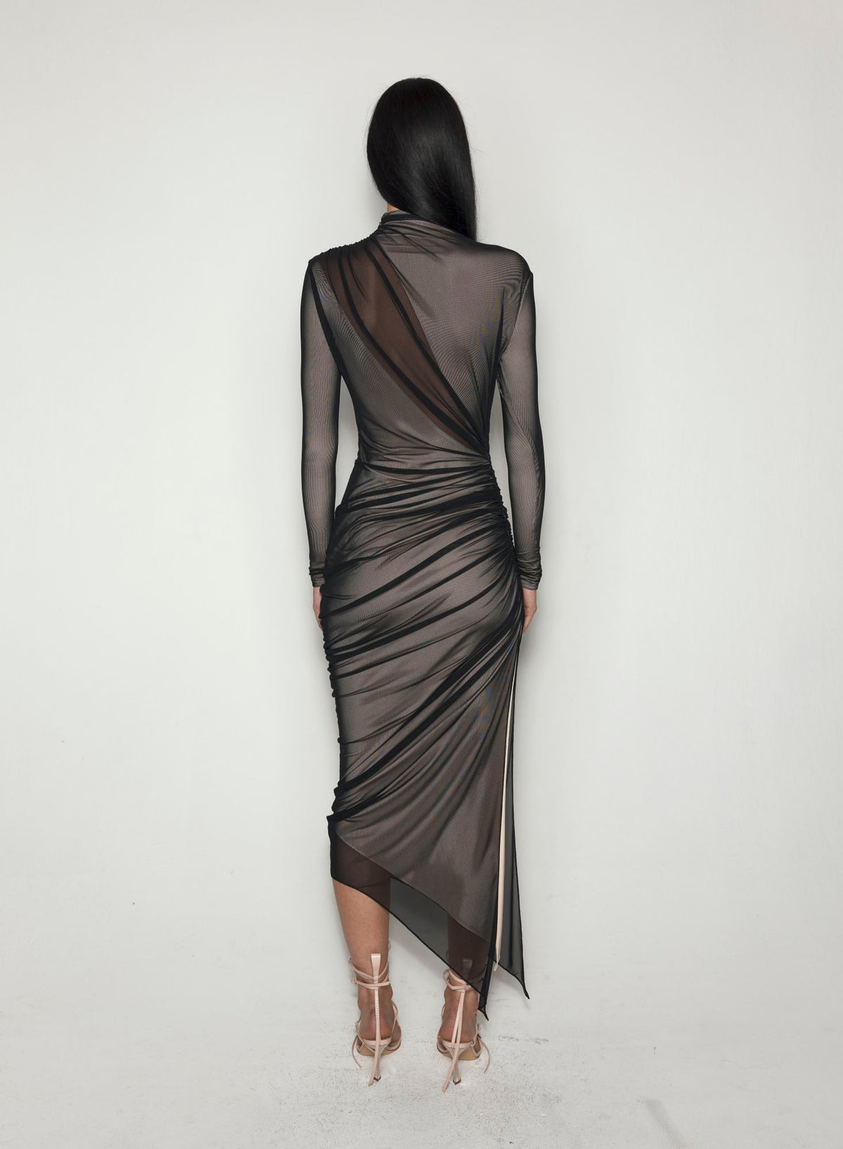 BLACK AND NUDE ASYMETRICAL DOUBLE LAYERED DRESS
