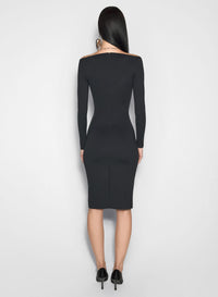 BLACK ILLUSION NECKLINE MIDI DRESS