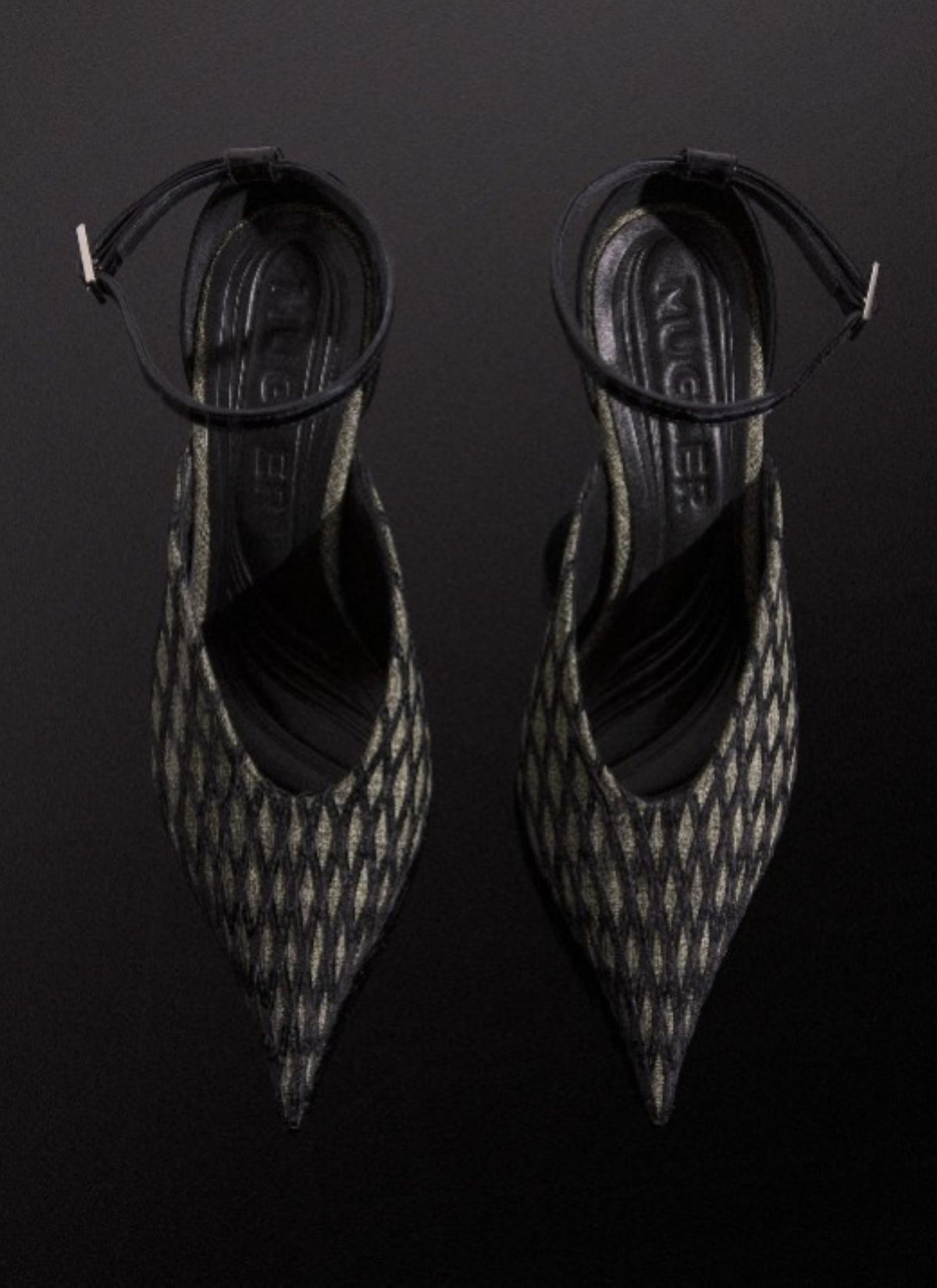 GREEN EMBROIDERED STRAPPY FANG 95 MULES