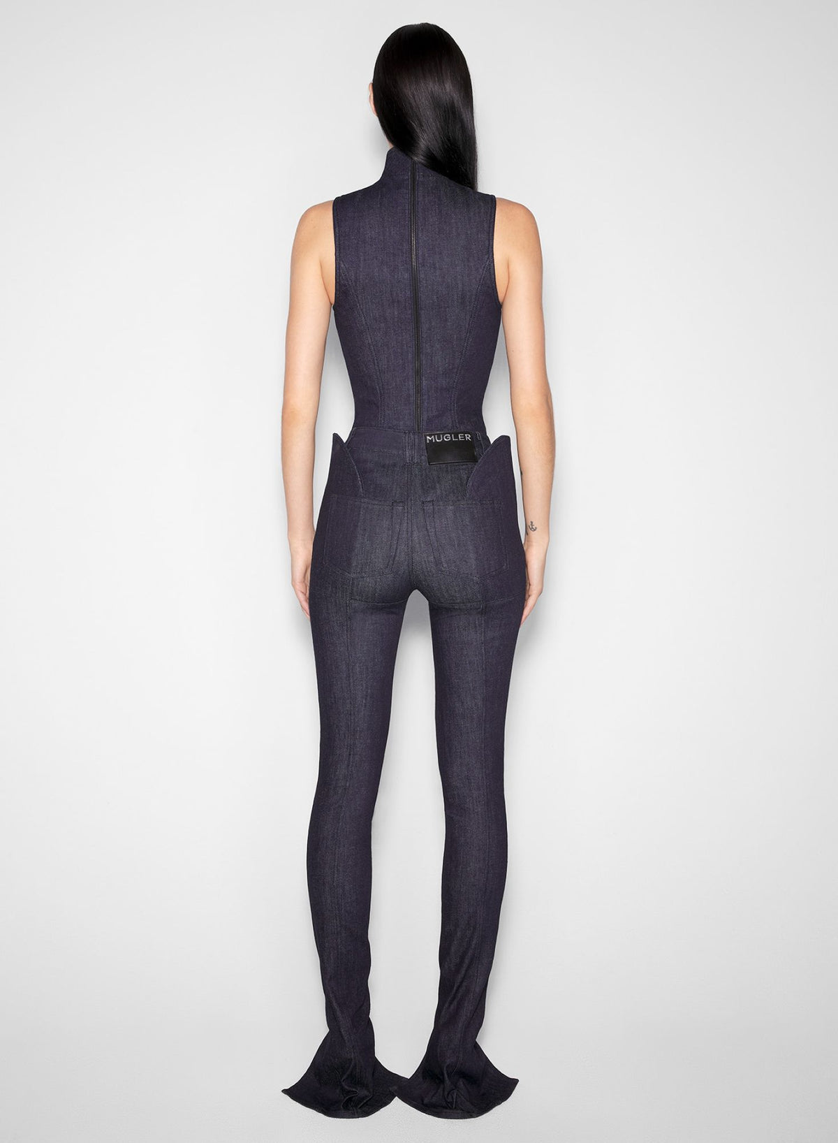 RAW DENIM OPEN NECKLINE BODYSUIT