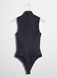 RAW DENIM OPEN NECKLINE BODYSUIT
