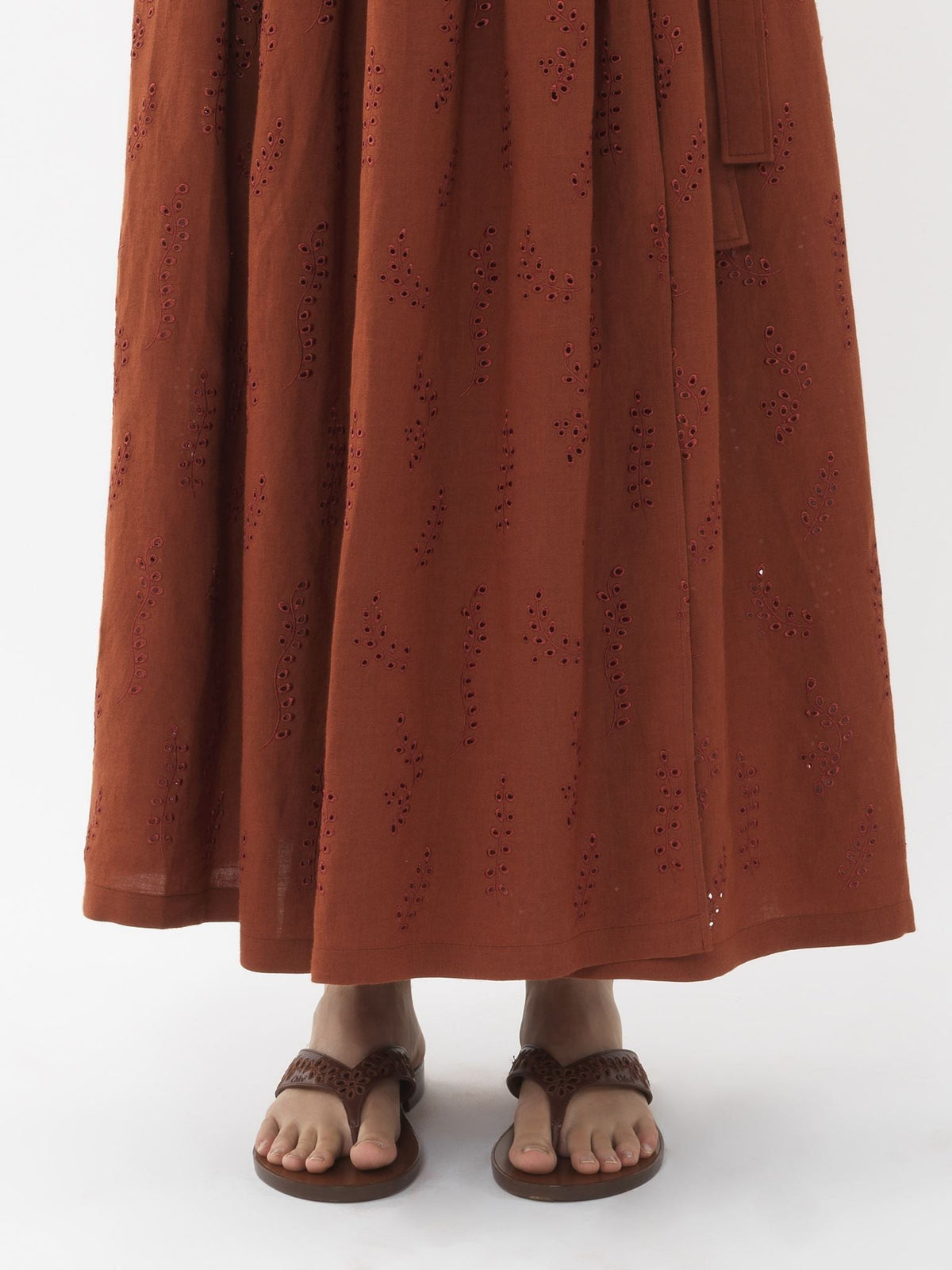 OK PORTE_Jupe maxi portefeuille Paloma Chloé x Eres en lin - Red Ochre