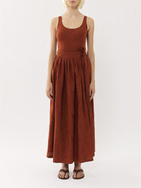 OK PORTE_Jupe maxi portefeuille Paloma Chloé x Eres en lin - Red Ochre