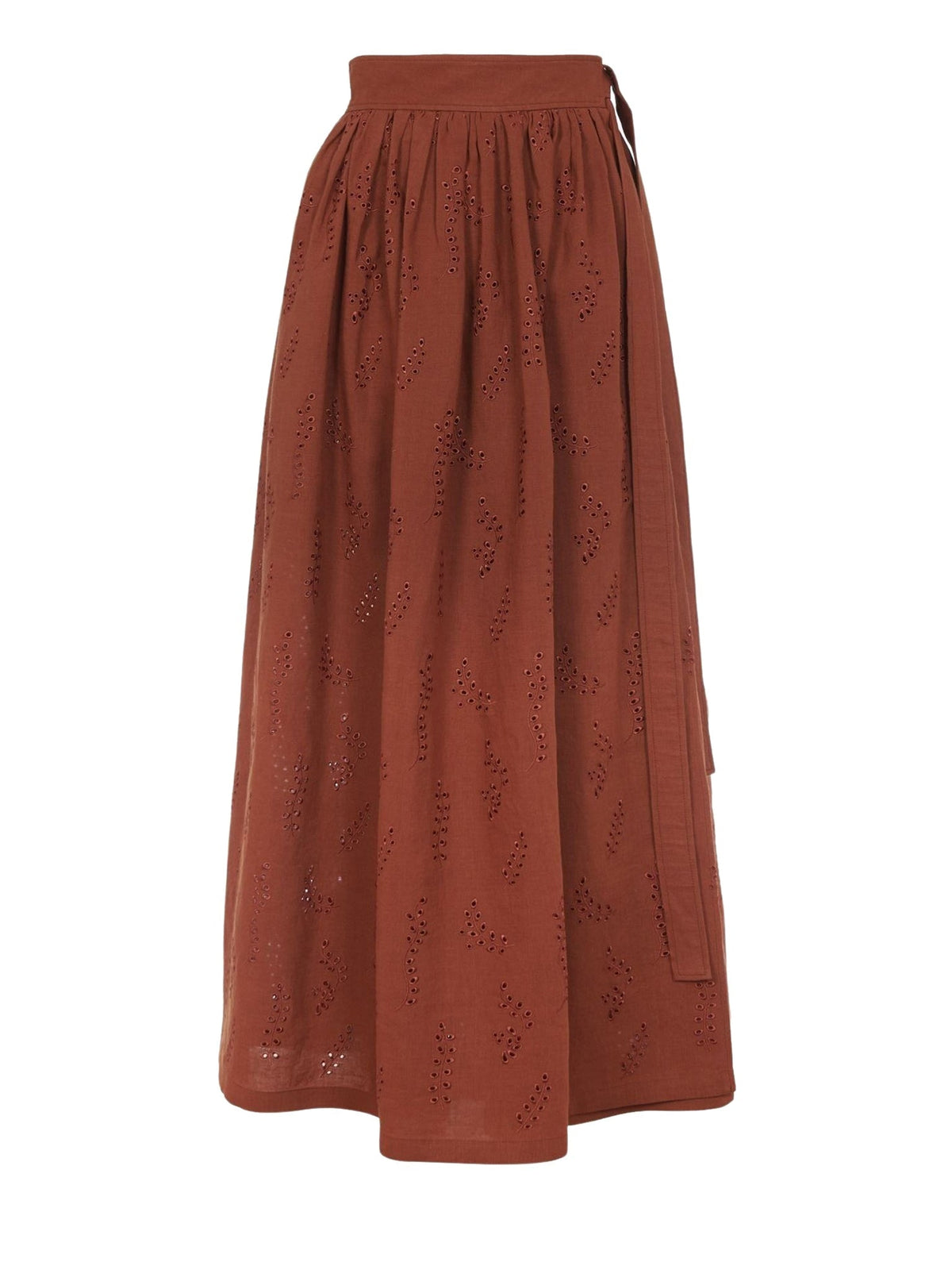 OK PORTE_Jupe maxi portefeuille Paloma Chloé x Eres en lin - Red Ochre