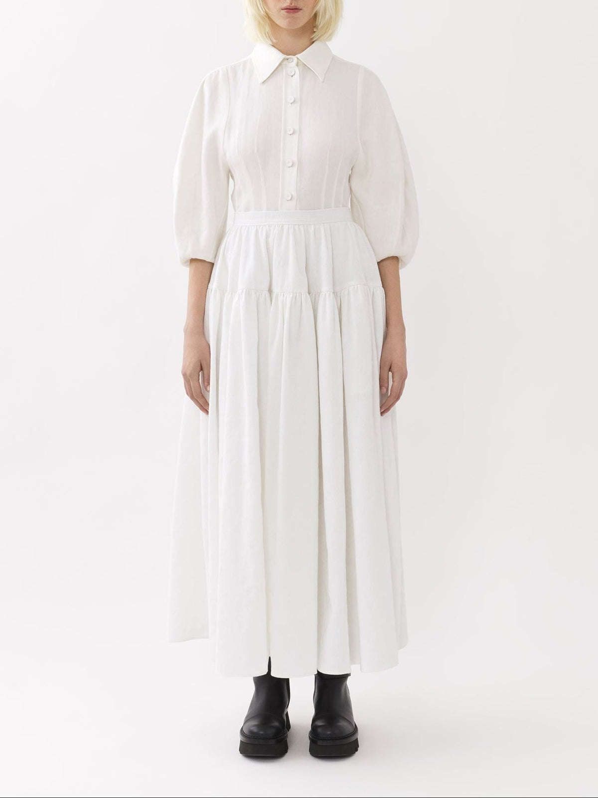 OK PORTE_Jupe maxi froncée - White