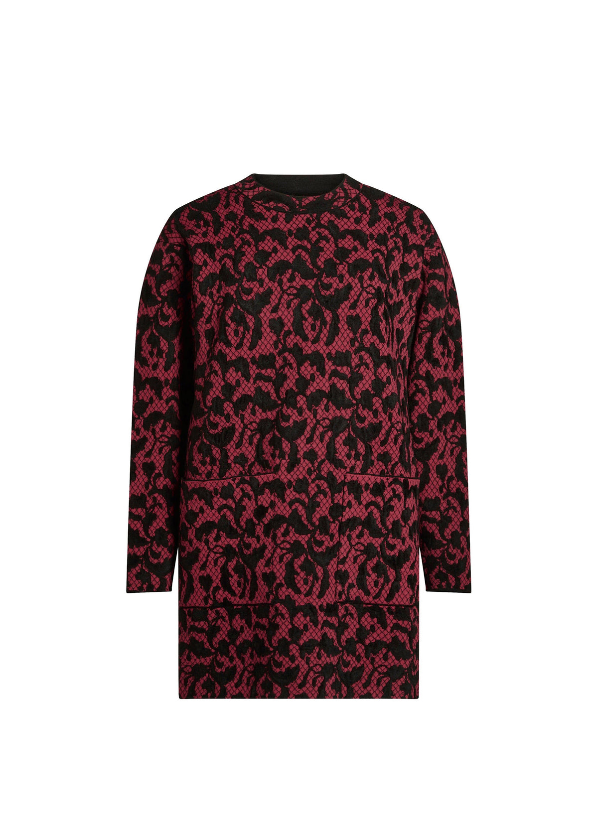 Baroque long jumper in wool - Garnet & Black