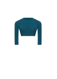 Long-sleeved knitted button-down cardigan - Petroleum Blue