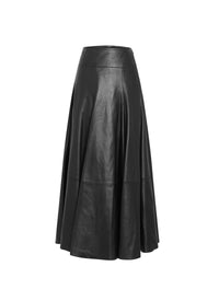 Long pleated skirt in leather - Black intense
