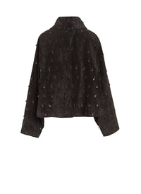 Veste en cuir suede festonnée - Noir