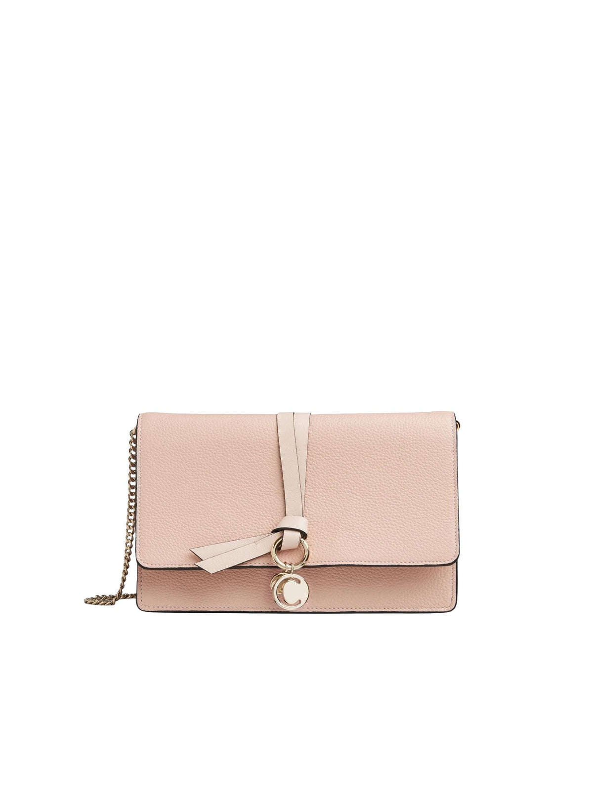OK PORTE_Mini sac pochette à chaine Alphabet en cuir - Cement Pink