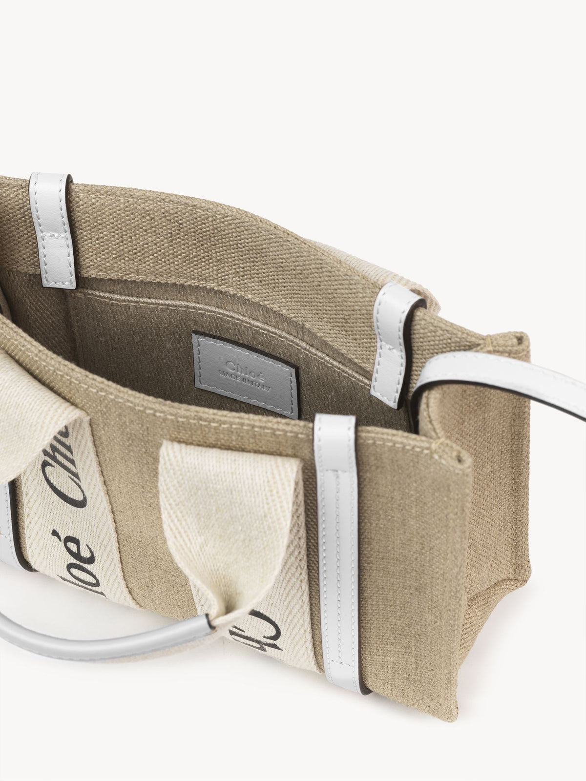 NO PORTE_Mini sac cabas Woody à bandoulière en lin - White