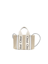 NO PORTE_Mini sac cabas Woody à bandoulière en lin - White