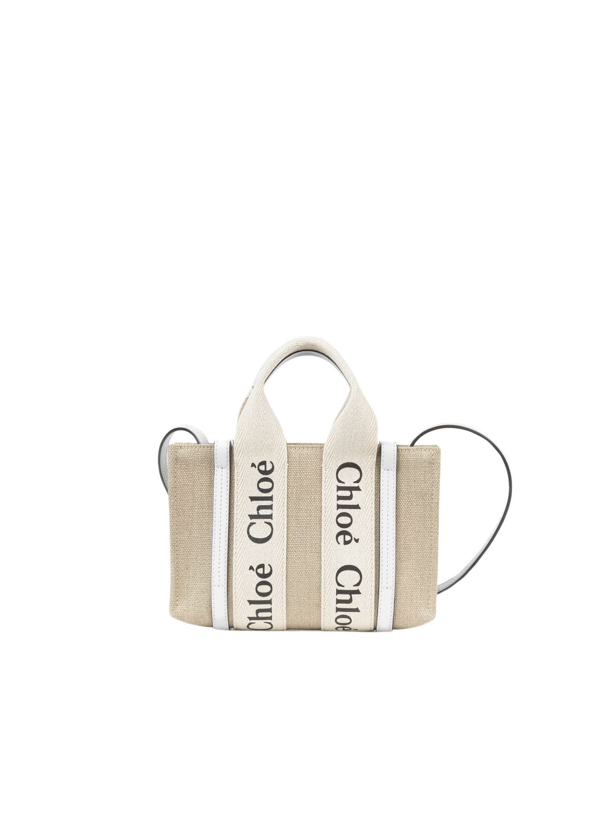 NO PORTE_Mini sac cabas Woody à bandoulière en lin - White