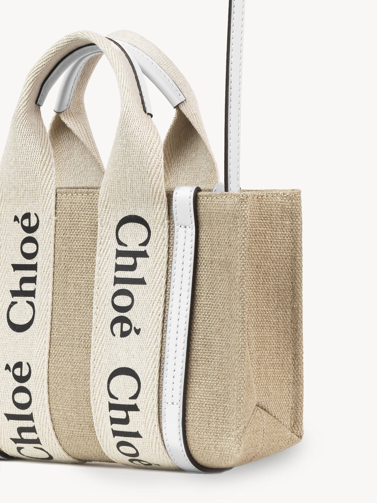 NO PORTE_Mini sac cabas Woody à bandoulière en lin - White