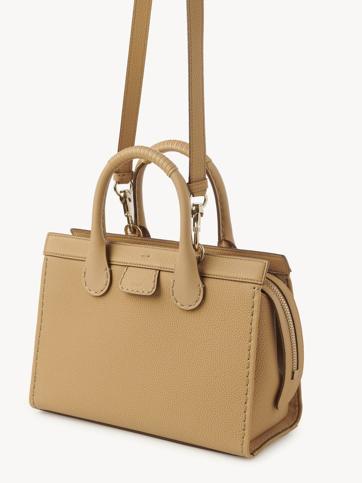 OK PORTE_Sac cabas zippé Edith en cuir - Milky Brown