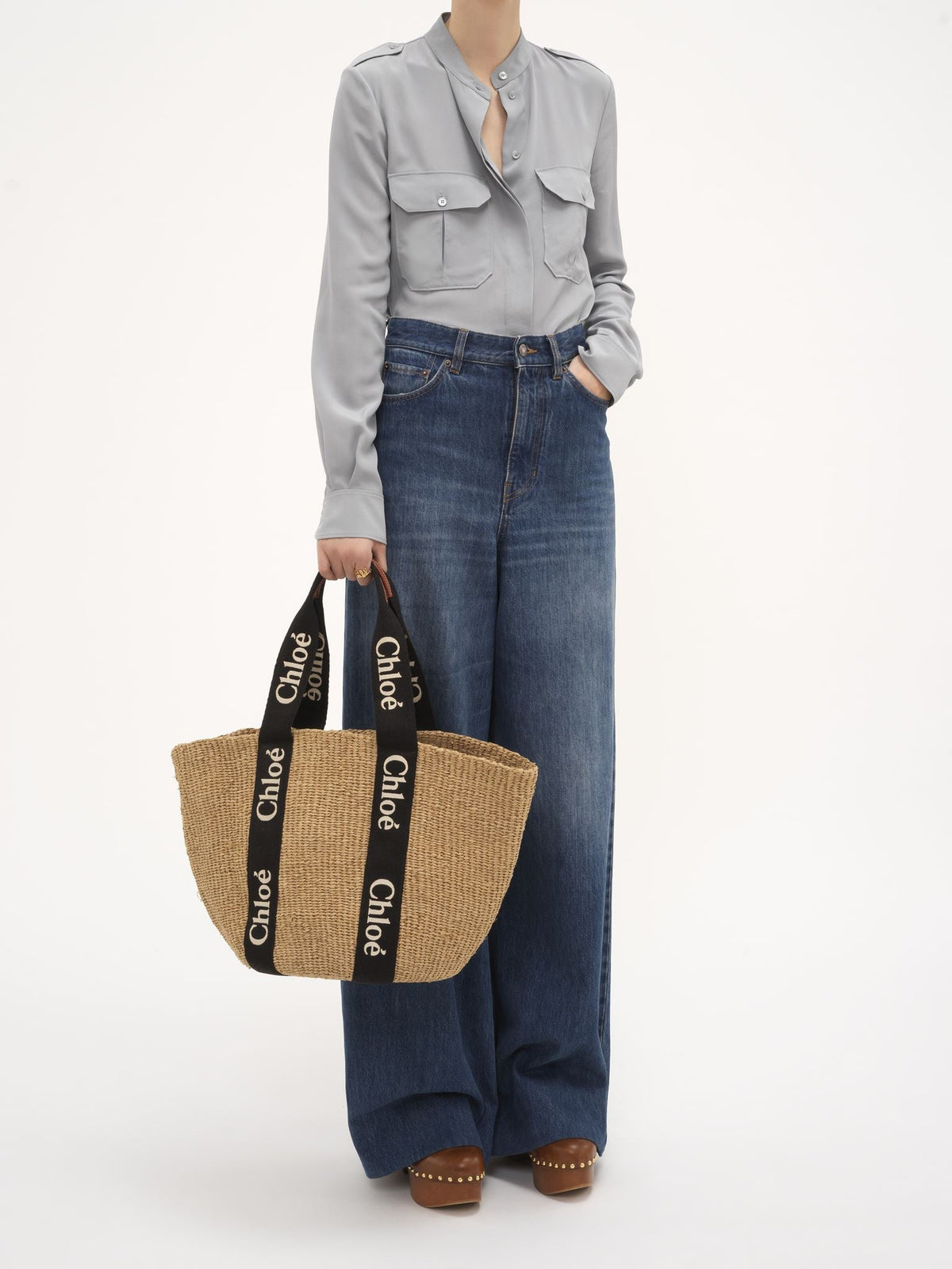 OK PORTE_Grand sac panier Woody - Black & Beige