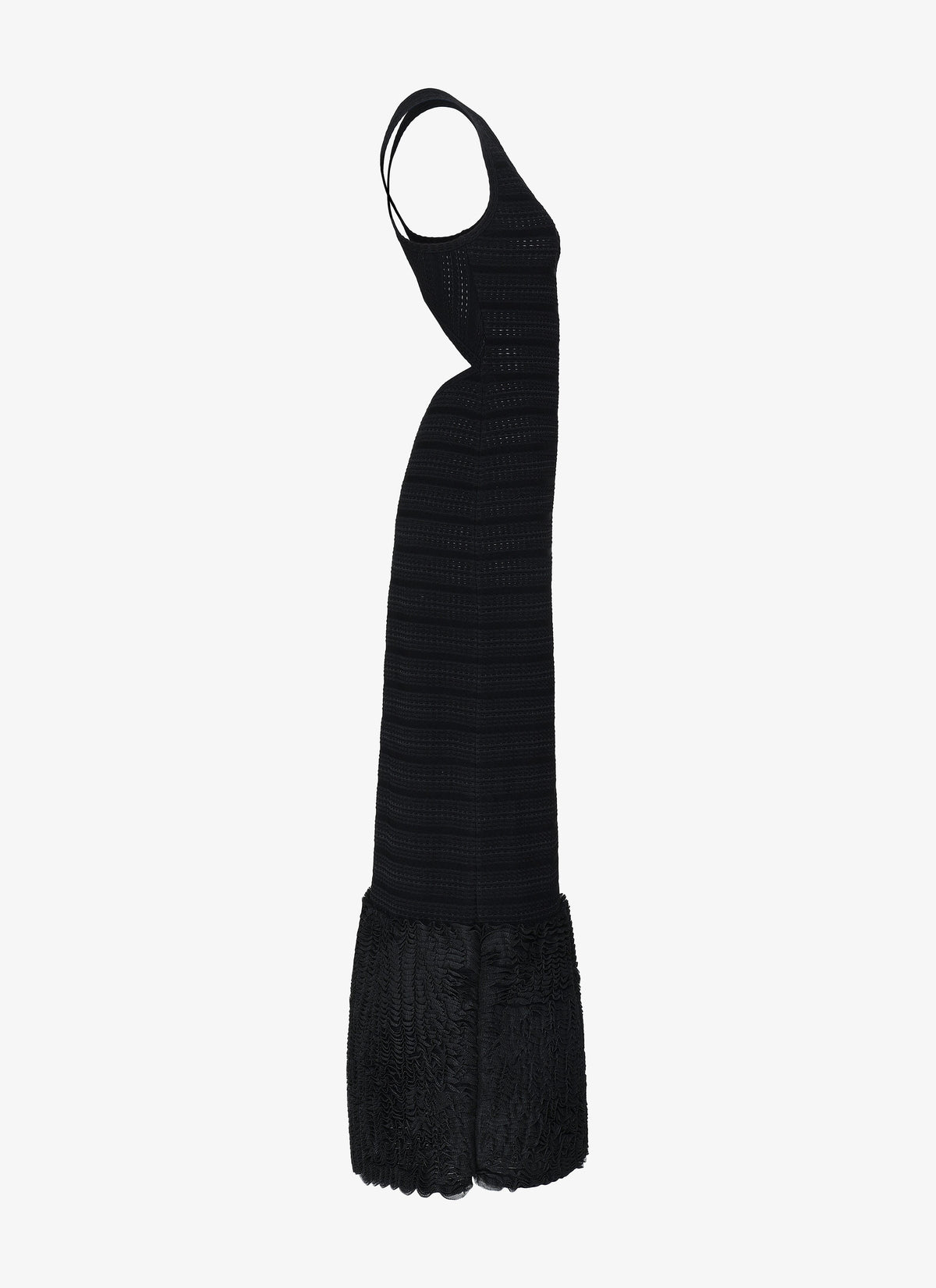 Robe longue droite avec bas à microvolants - Noir