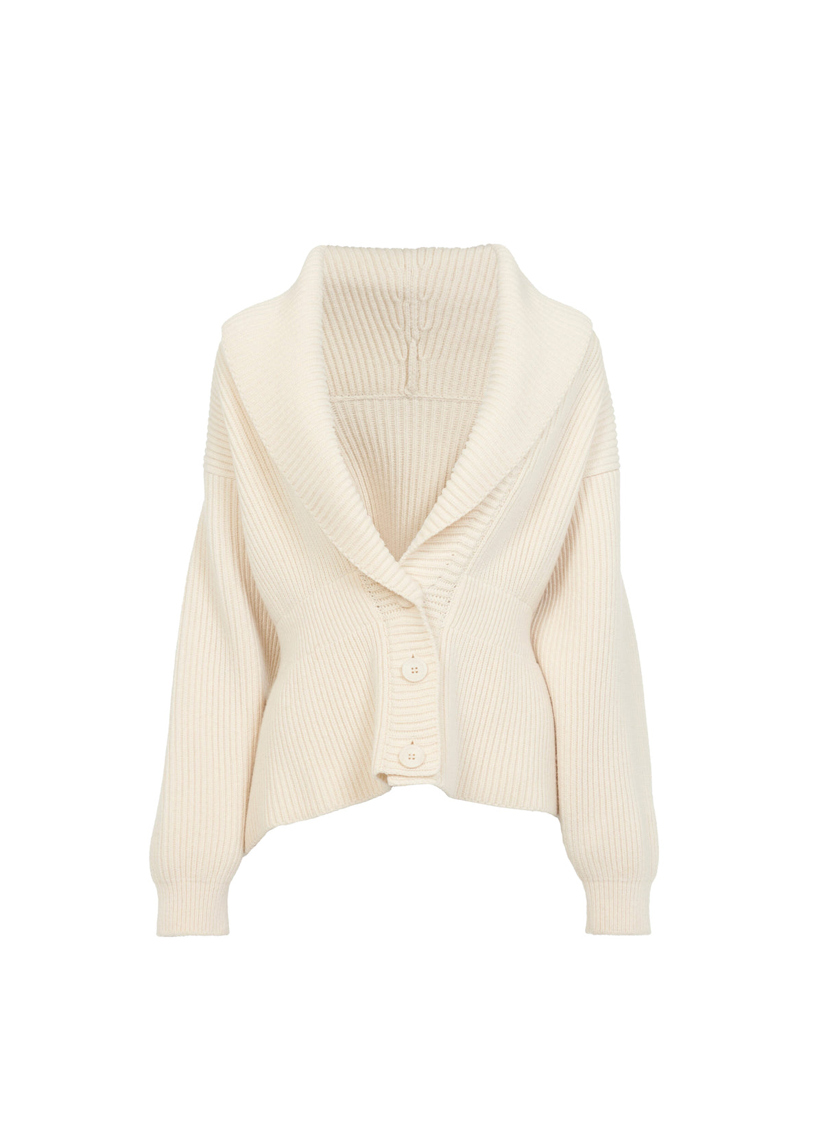Sculptural wool shawl collar cardigan - Ivory