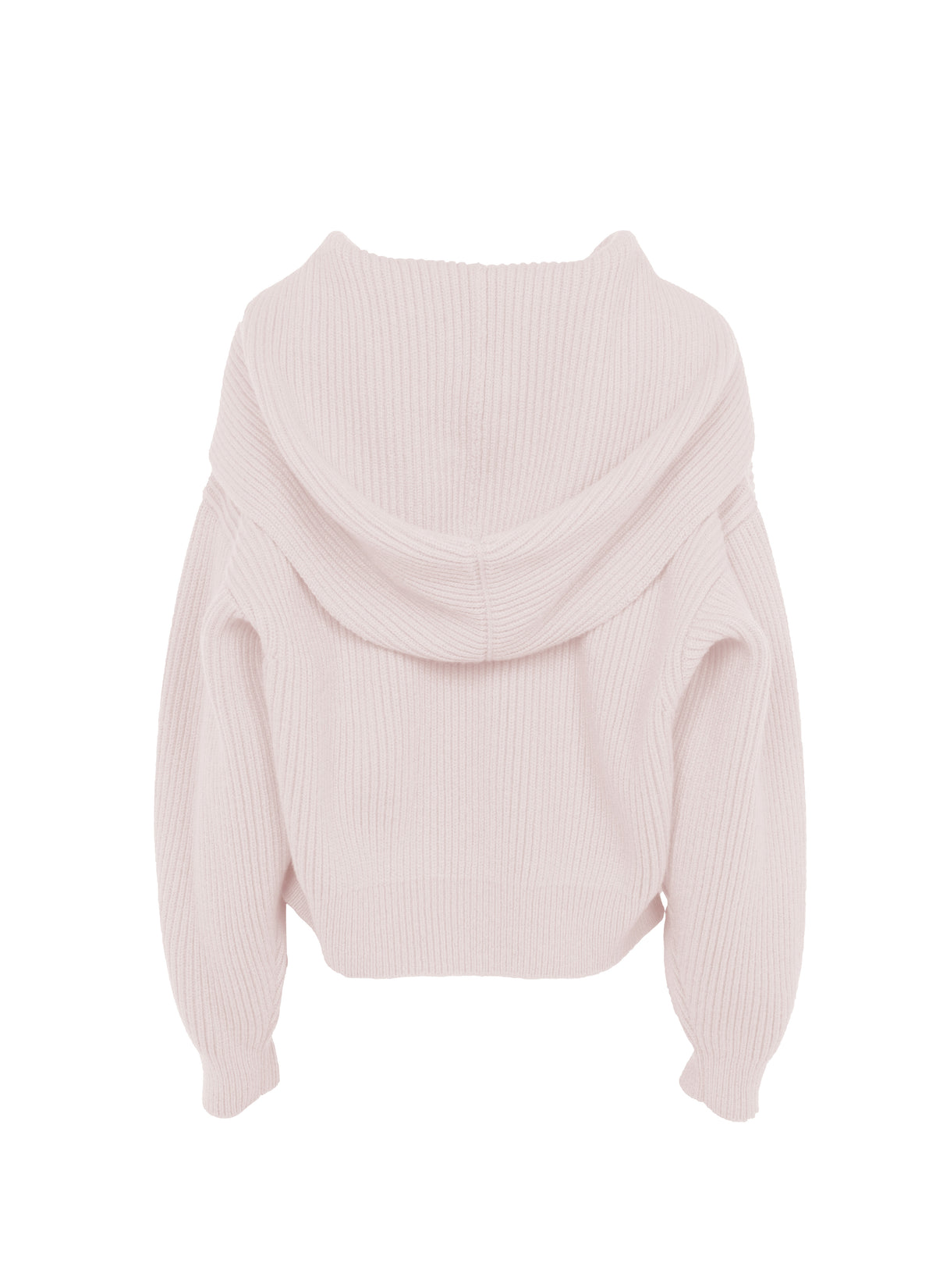 Wool ribbed cardigan with hood and shawl collar - Powder