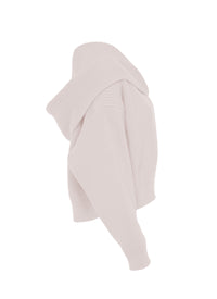 Wool ribbed cardigan with hood and shawl collar - Powder