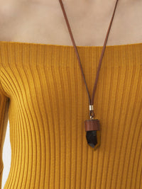 OK PORTE_DÉJÀ VU 38pcs Collier moyen Jemma en cuir et pierre semi préçieuse - Brown