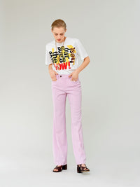 OK PORTE_Pantalon évasé en laine grain de poudre légère - Sweet Lilac