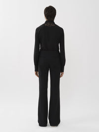 OK PORTE_Pantalon évasé en laine - Black