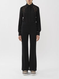 OK PORTE_Pantalon évasé en laine - Black