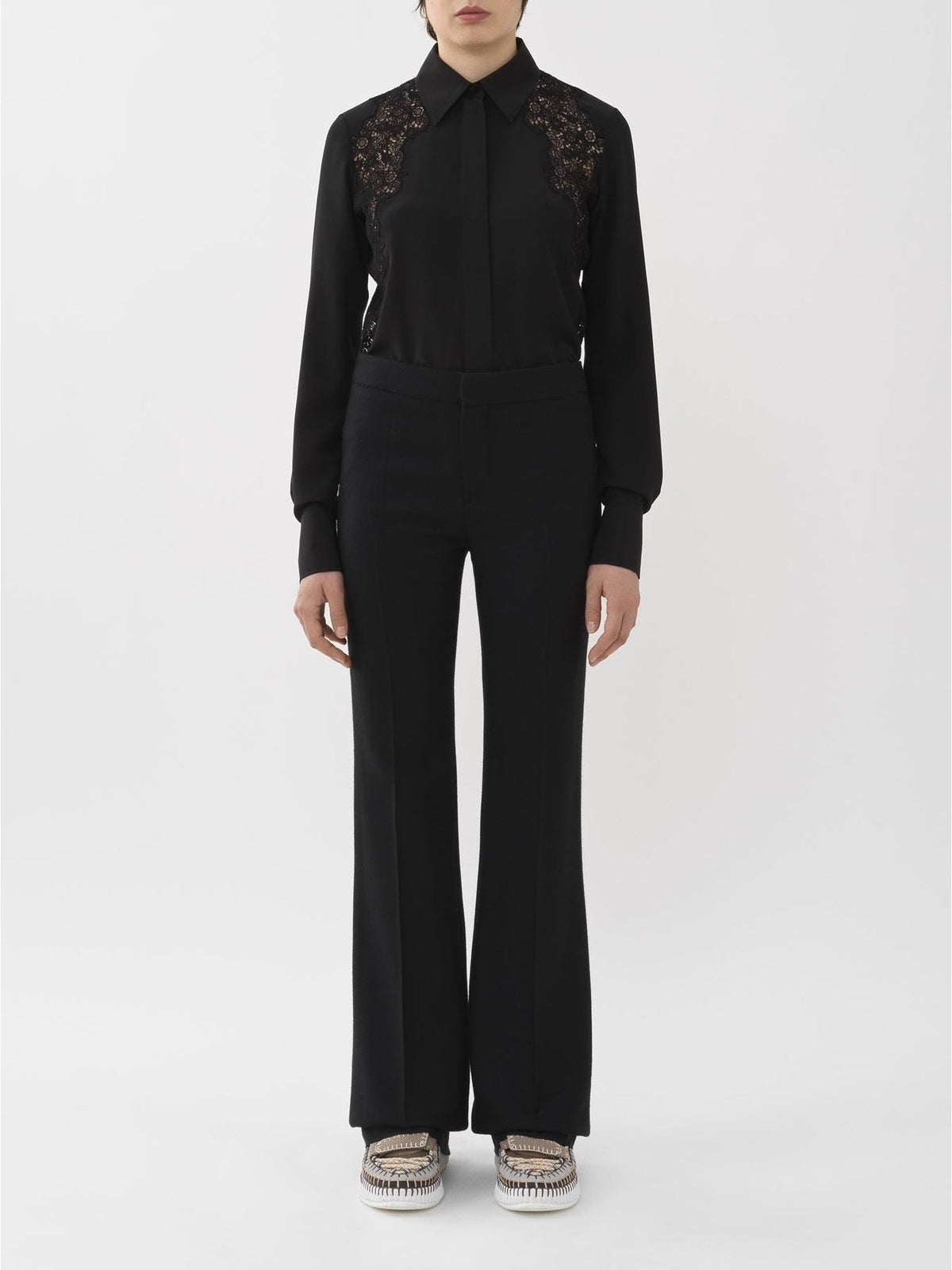 OK PORTE_Pantalon évasé en laine - Black