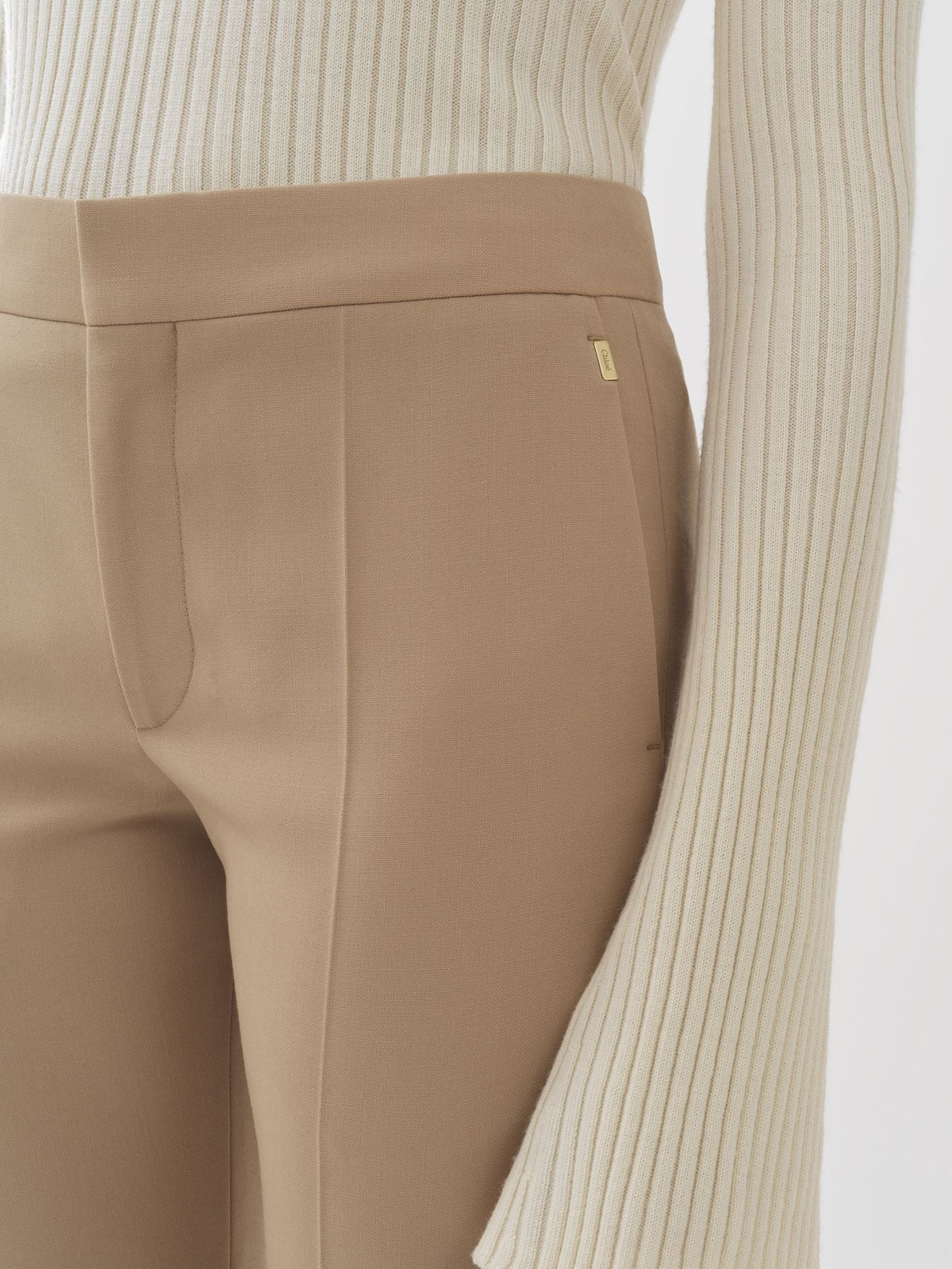 OK PORTE_Pantalon cigarette court en laine - Soft Tan