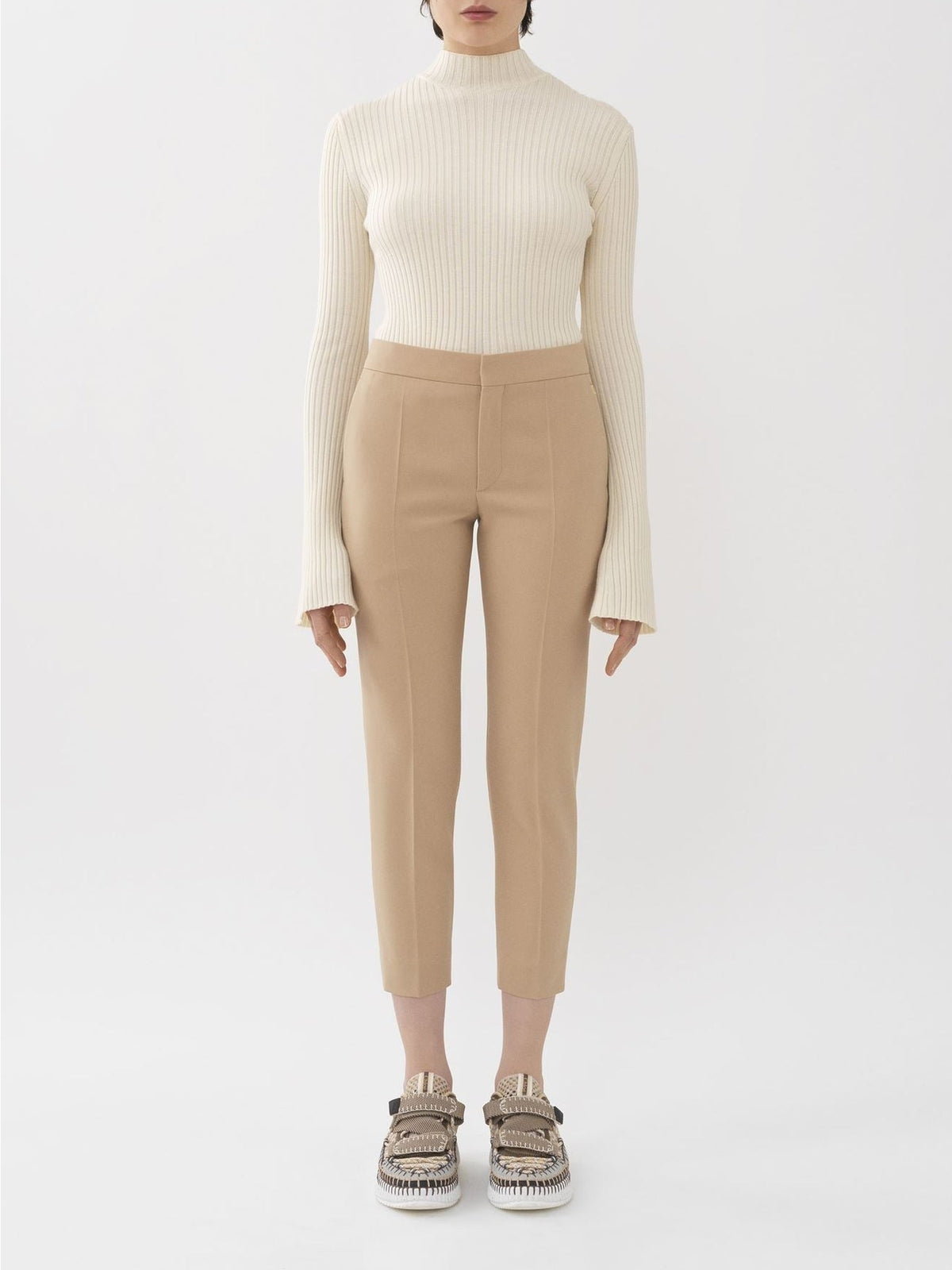 OK PORTE_Pantalon cigarette court en laine - Soft Tan