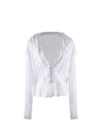 Chemise transparente nouée à col plongeant - Blanc